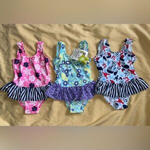 Lot of 3 Flap Happy Kids UV 50 NWT Ruffle One Piece Swimsuits Size 2